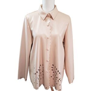 Marc New York Faux Leather Laser Cut LS Button Down Top SMALL